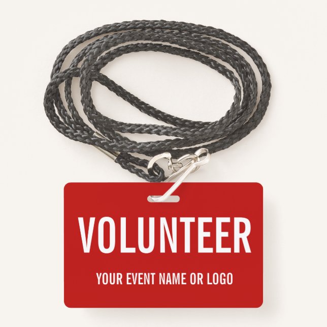 Simple Volunteer Red White Corporate Logo Event Badge (Front with Lanyard)