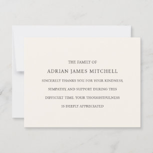 Simple Warm Cream Funeral Acknowledgment Thank You Card