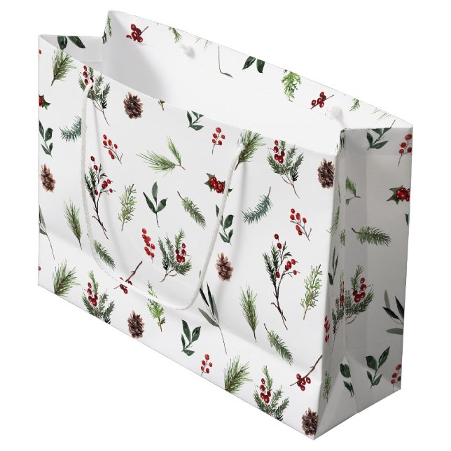 Simple Warm Red Winter Watercolor Christmas Large Gift Bag (Front Angled)