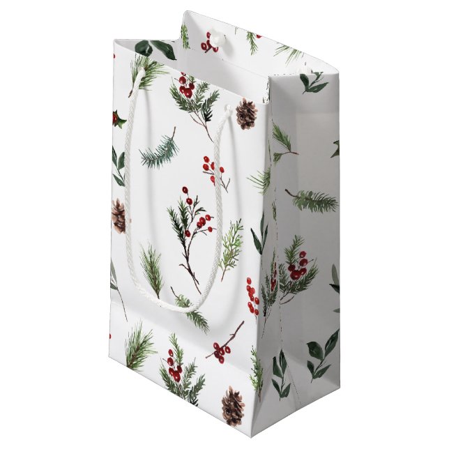 Simple Warm Red Winter Watercolor Christmas Small Gift Bag (Front Angled)