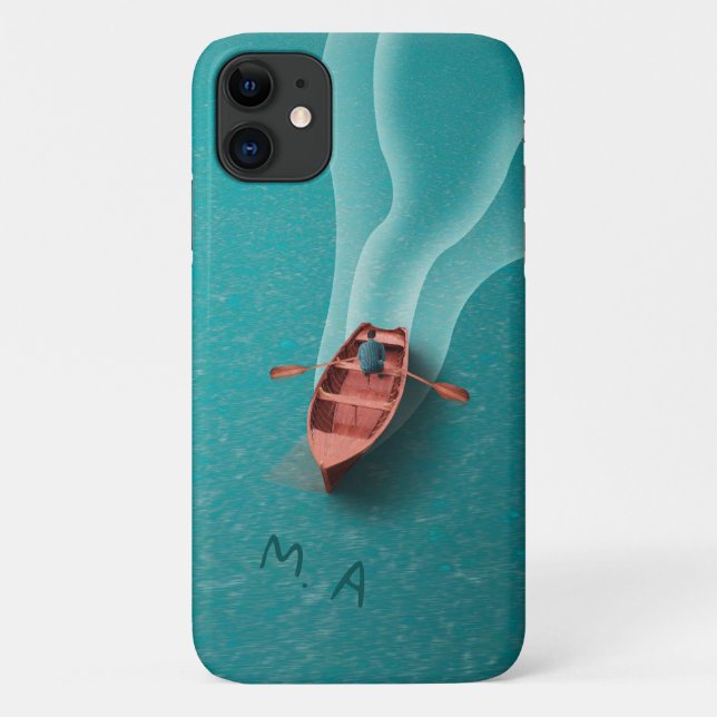 Simple Water Ocean Boat Waves Personalized Case-Mate iPhone Case (Back)