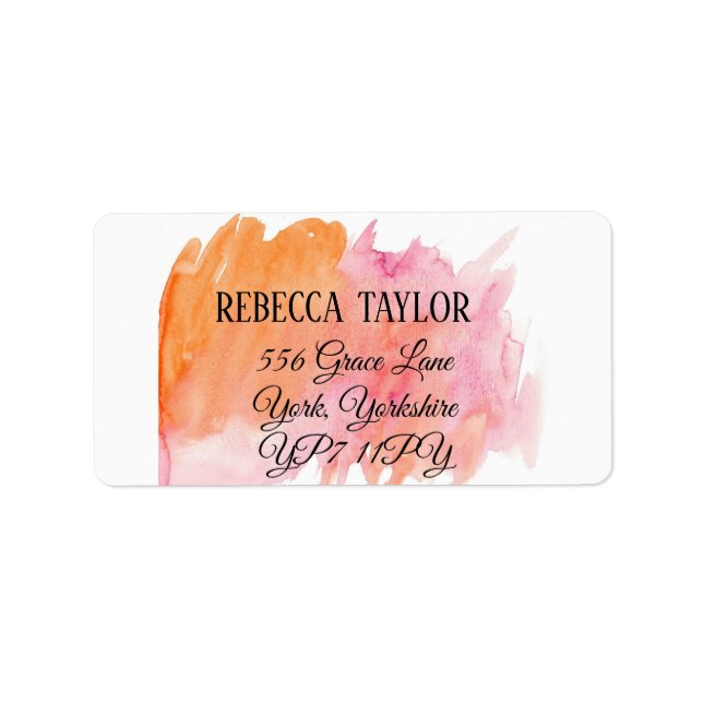 Simple Watercolor Abstract Orange Pink Address Label (Front)