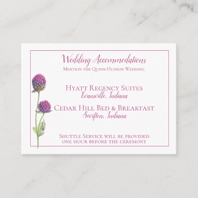 Simple Watercolor Amaranth Thistle Flower Wedding Enclosure Card (Front)