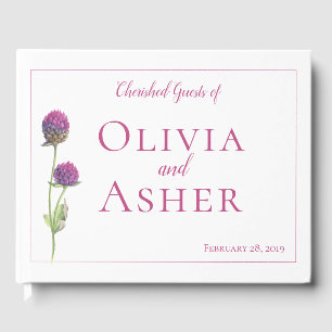 Simple Watercolor Amaranth Thistle Flower Wedding Guest Book