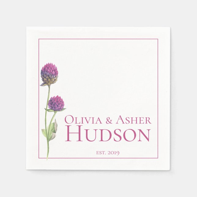 Simple Watercolor Amaranth Thistle Reception Napkin (Front)