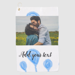 Simple watercolor blue balloons add photo text golf towel