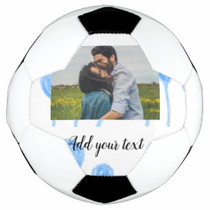 Simple watercolor blue balloons add photo text soccer ball