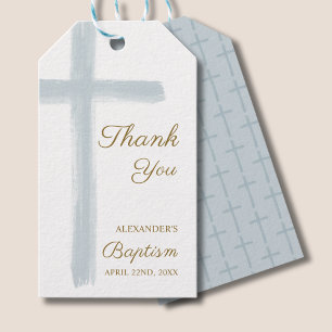 Simple Watercolor Blue Cross Thank You Baptism Gift Tags