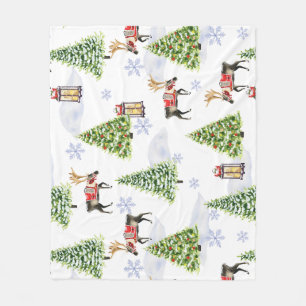 Simple watercolor Boho Christmas Reindeer tree Fleece Blanket