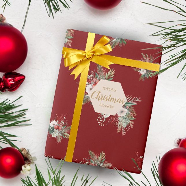 Simple Watercolor Botanical Custom Greeting Red Wrapping Paper (Creator Uploaded)