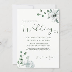 Simple Watercolor Botanical Green Wedding Script Invitation