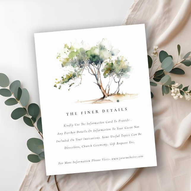 Simple Watercolor Botanical Tree Wedding Details Enclosure Card (Creator Uploaded)