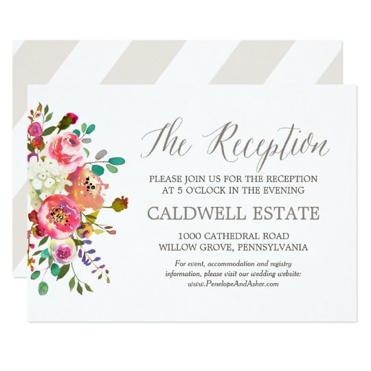 Simple Watercolor Bouquet Wedding Reception Insert Card