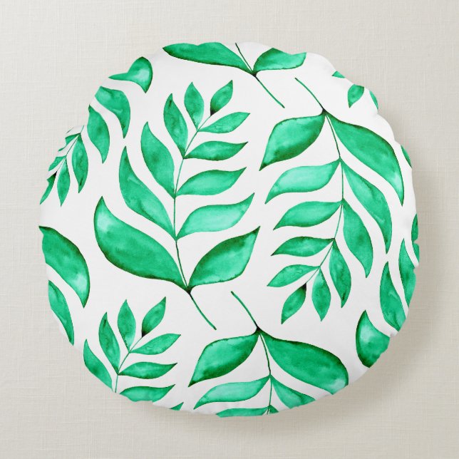 Simple watercolor branches - green round pillow (Front)