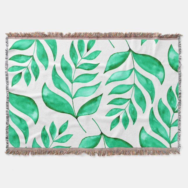 Simple watercolor branches - green throw blanket (Front)