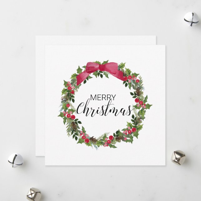 Simple Watercolor Christmas Card No Photo (Front/Back In Situ)