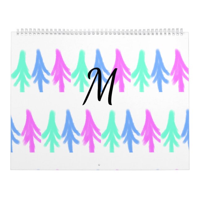 Simple watercolor Christmas pattern add monogram T Calendar (Cover)