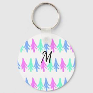 Simple watercolor Christmas pattern add monogram T Keychain