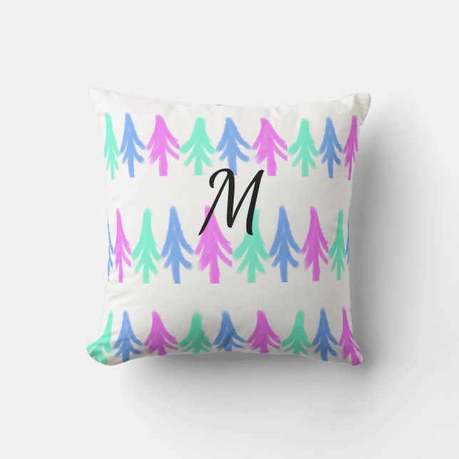 Simple watercolor Christmas pattern add monogram T Throw Pillow (Front)