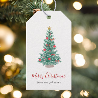 Simple Watercolor Christmas Tree Festive Gift Tags