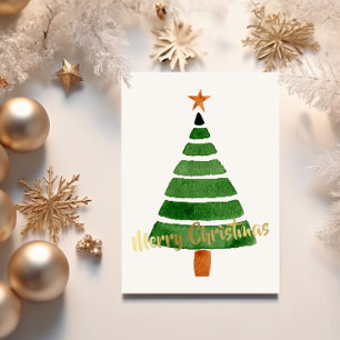 Simple Watercolor Christmas Tree  Holiday Card