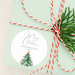 Simple Watercolor Christmas Tree Merry Christmas Classic Round Sticker<br><div class="desc">Simple Watercolor Christmas Tree Merry Christmas Sticker</div>