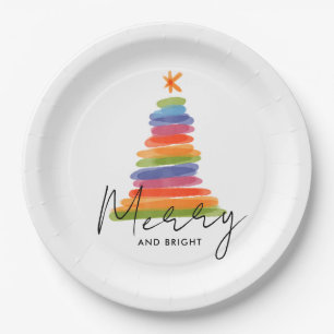 Simple Watercolor Christmas Tree Paper Plates