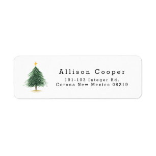 Simple Watercolor Christmas Tree Return Addres