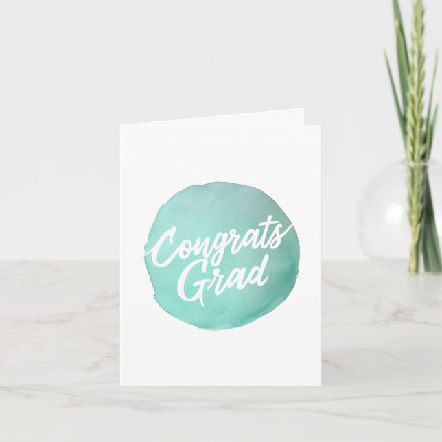 Simple watercolor circle Congrats Grad script Thank You Card (Front)