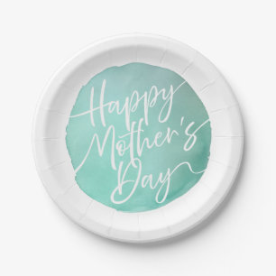 Simple watercolor circle Mother’s Day script Paper Plate