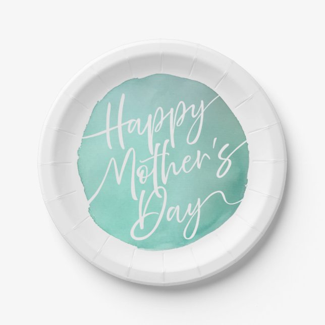 Simple watercolor circle Mother’s Day script Paper Plate (Front)
