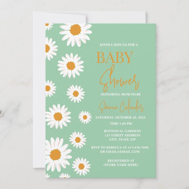 Simple Watercolor Daisy Baby Shower Invitation (Front)