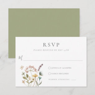 Simple Watercolor Delicate Pressed Flowers Wedding RSVP Card