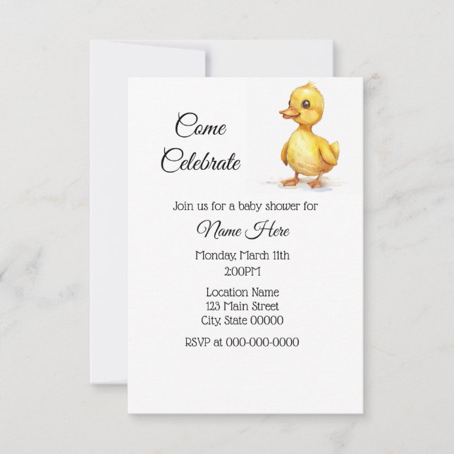 Simple Watercolor Duckling Baby Shower Invitation (Front)