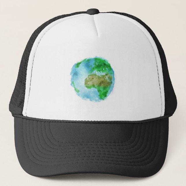 Simple Watercolor Earth Trucker Hat (Front)