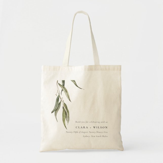 Simple Watercolor Eucalyptus Botanical Wedding Tote Bag (Front)