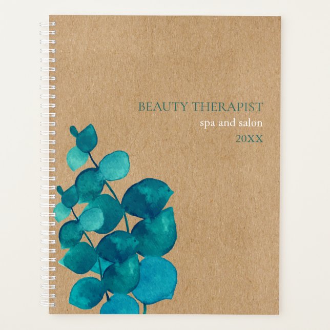 Simple Watercolor Eucalyptus Leaves Rustic  Planner (Front)