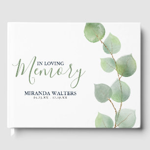 Simple Watercolor Eucalyptus Memorial Keepsake Guest Book