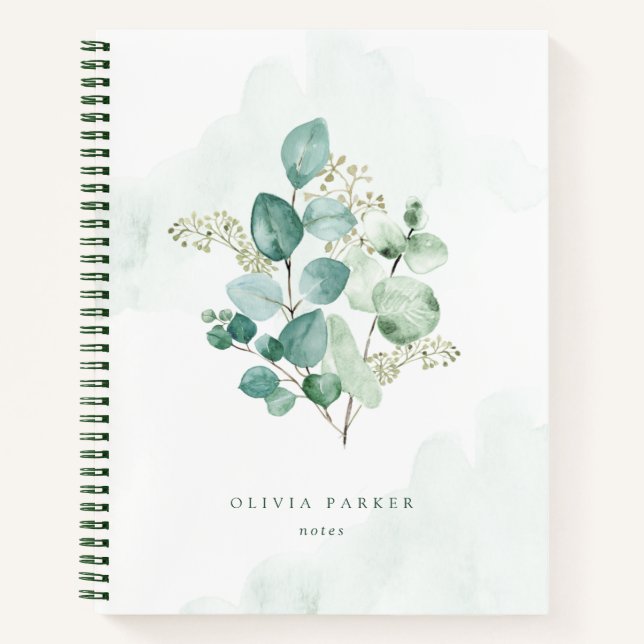 Simple Watercolor Eucalyptus Notebook (Front)