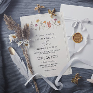 Simple Watercolor Fall Wildflower QR Code Wedding Invitation