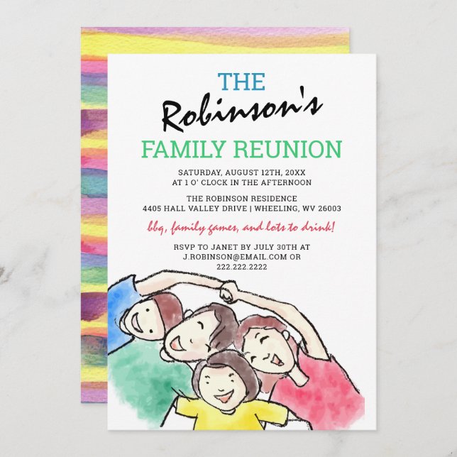 Simple Watercolor Family Reunion Invitation (Front/Back)
