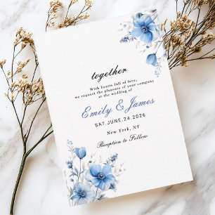 simple Watercolor Floral Dusty Blue wedding invita Save The Date