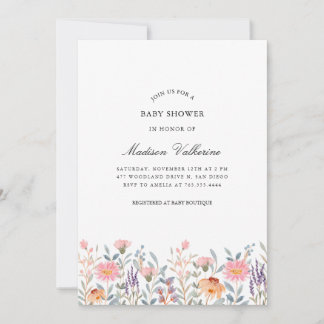 Simple Watercolor Floral Garden Baby Shower Invitation