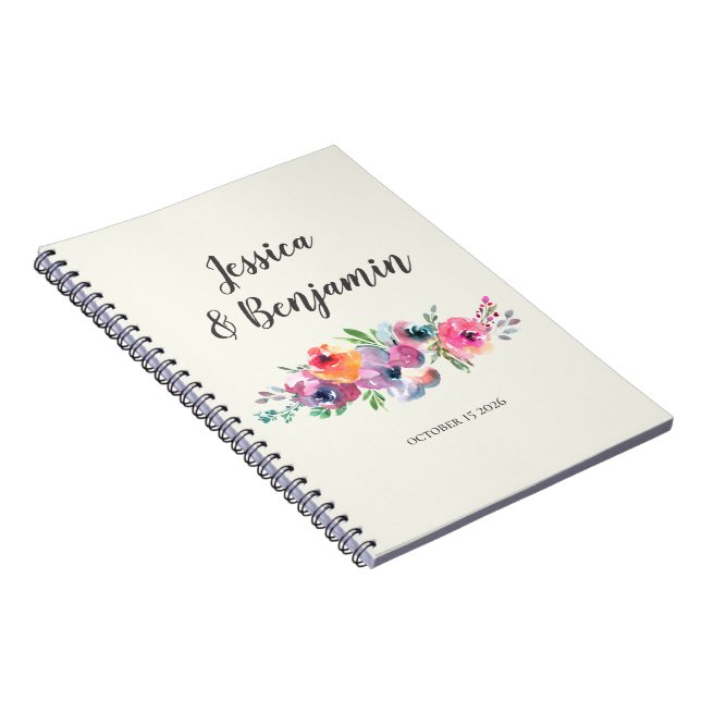 Simple Watercolor Flowers Elegant Custom Wedding  Notebook (Right Side)