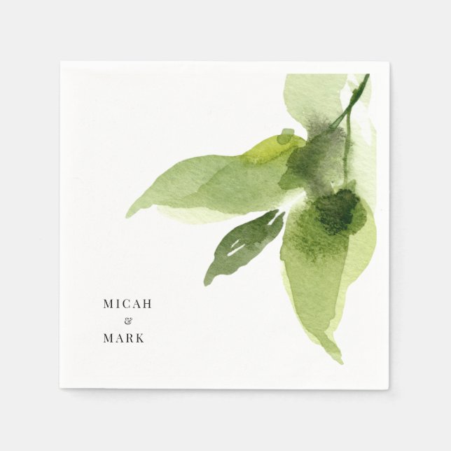 Simple Watercolor Foliage Wedding Napkins (Front)