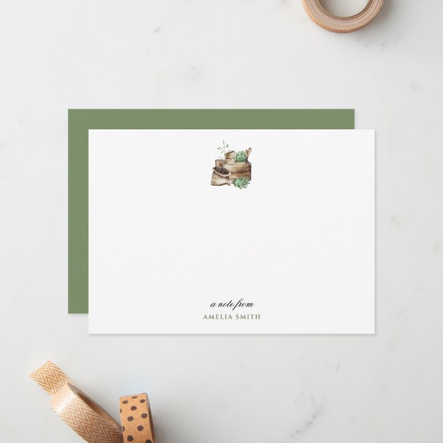 Simple Watercolor Garden Note Card (Front/Back In Situ)