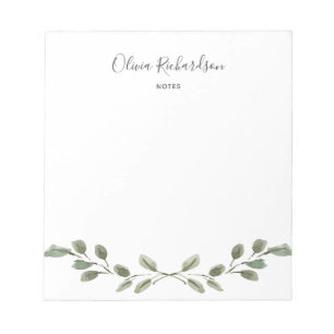 Simple Watercolor Greenery Botanical Notepad