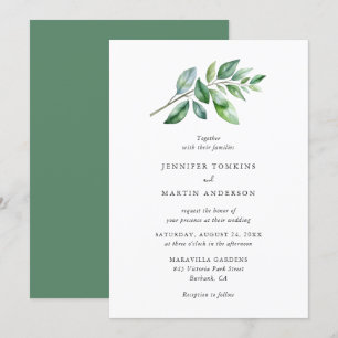 Simple Watercolor Greenery Branch Wedding Invitation