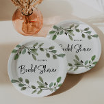 Simple Watercolor Greenery | Bridal Shower Paper Plate<br><div class="desc">These lovely minimalist bridal shower paper plates feature simple,  watercolor botanical green leaves on a clean,  white background. Trendy black script typography says "bridal shower" and adds an extra touch of modern style.</div>