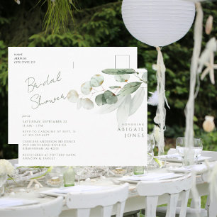 Simple Watercolor Greenery Bridal Shower Postcard